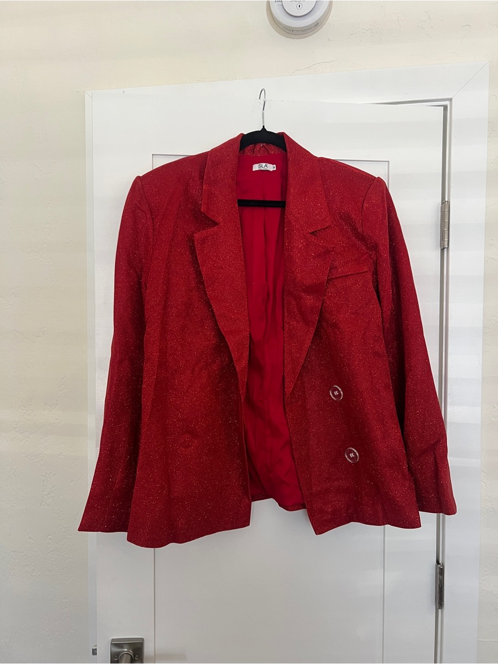 Oversized Sparkle Red Double-Breasted Blazer Jacket - Women's